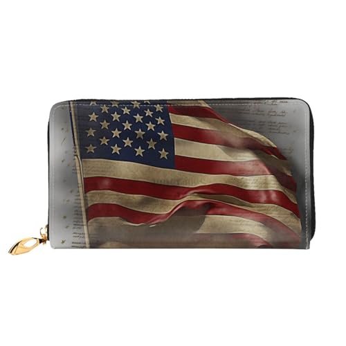 American Flag Women Wallets Leather Zip Around Clutch Purses Waterproof Credit Card Holder With Phone Holder Ladies Travel Coin Purse