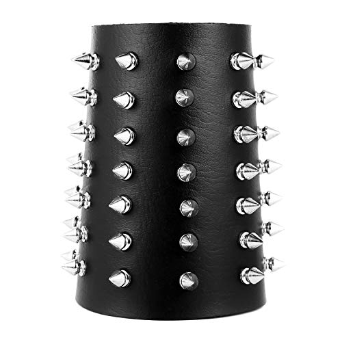 Hzman Unisex Black Metal Spike Studded Punk Rock Biker Wide Strap Leather Bracelet (Spike) #TOP3