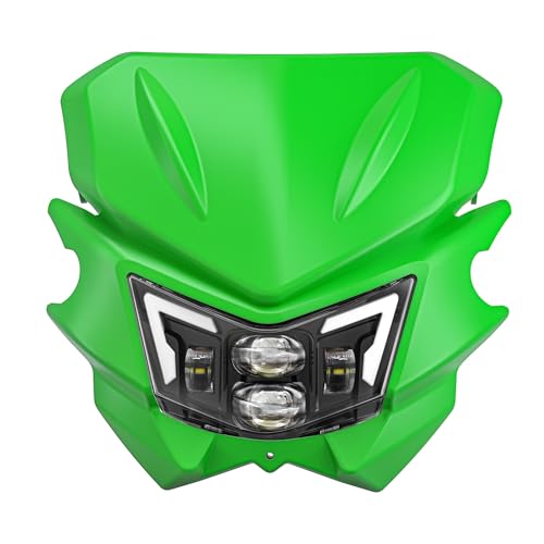 KVGAEANDNK Faro delantero LED E24 para KLX125 para D-Tracker para KLX150 para KLX 125 150 2010-2016 lámpara de luz para motocicleta con DRL 23007-0146 faro delantero moto(Headlight Mask Green)