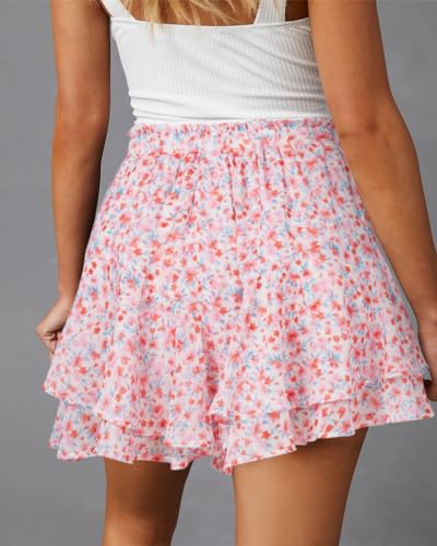 Image of Aoudery Flowy Shorts for Women Casual Boho Floral Skorts Ruffle Mini Skirts Running Tennis Butterfly Chiffon Shorts