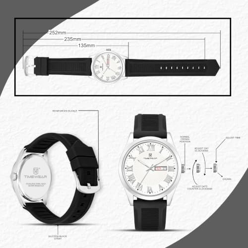 Image of TIMEWEAR Roman Track Dial, Day & Date Functioning, Silicone Strap Analog Watch for Men
