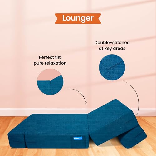 Image of Starlon 1 Seater Sofa Cum Bed Foldable 3-in-1 Sofa Bed with 1 Year Warranty, Washable Jute Fabric Cover & 1 Geometrical Pillows | Aqua Teal 3x6 Ft
