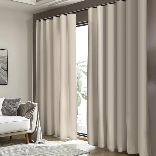Image of Room Divider Blackout Curtain Track Curtains Wall Dividers Panels Screen for Living Rooms Bedroom Office Privacy Partition Separation, W120 x L84 Inch,1 Panel, Beige