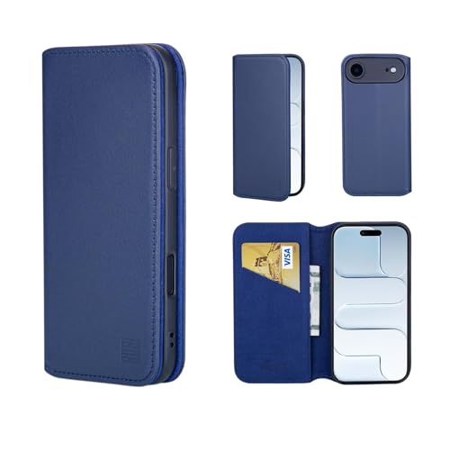 Coque iPhone Air 2025 32nd anti-RFID, portefeuille avec fente CB et support vidéo bleu