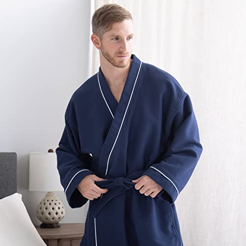 Texeresilk MB0102-WHT-M Texere Men'S Modal Cotton Kimono Luxury Resort Robe With Quilted Design; Front Tie Bathrobe thumb #5
