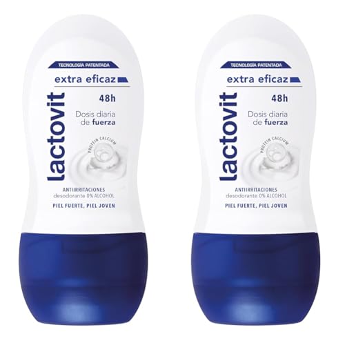 Lactovit Desodorante Roll on Extra Eficaz Protección Inteligente, Anti-Irritaciones y 48H de Eficacia, 50 Mililitros, El ambalaje puede variar (Paquete de 2)