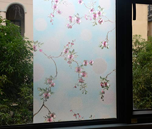 Vsudo 1 Roll 17.7" By 78.7" Window Film For Privacy, Peach Blossom Pattern Window Tint For Home, Window Glass Sticker For Office (9.68 Sq. Ft Total) #TOP3