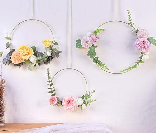 Image of 02 Pack Large Metal Floral Wreath Macrame Gold Hoop Rings for DIY Crafts Dream Catchers, Floral Macrame Hoop for Wedding Decor, Wall Hanging Craft Gold. (09 INCH)
