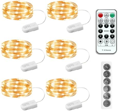 6PCS Fairy Lights Battery Powered with Remote,7ft 20LEDs