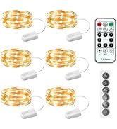 SINAMER 6PCS Fairy Lights Battery Powered with Remote, 7ft 20LEDs Warm White Twinkle Mini Lights ...