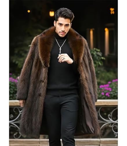 FTIMILD Men's Long Faux Fur Coat Single Breasted Warm Winter Trench Coat Fluffy Thick Overcoat3