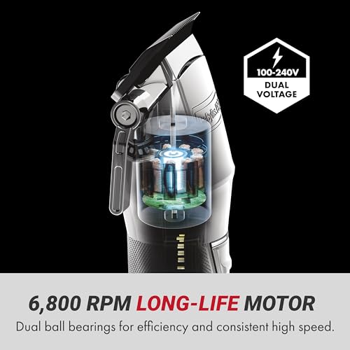 BaBylissPRO SILVERX+ Professional Barber Cord/Cordless Hair Clippers for Men, All Metal, Lithium Battery with 3-Hour Runtime, Silver