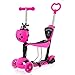 YOLEO Patinete para Niños 5-en-1, Patinete 3 Ruedas LED Parpadeantes, Scooter para Niños con Manillar Ajustable Asiento Extraíble de 2 a 8 años, Carga Máxima de 75 kg, Regalo para Niños (Rosa)