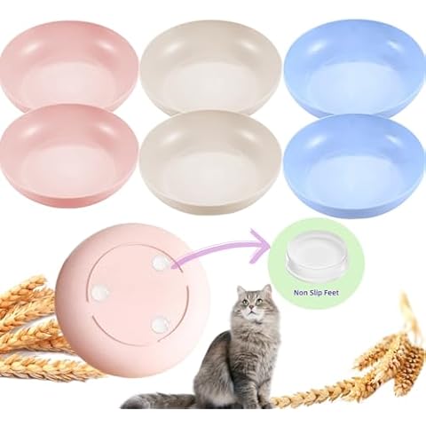 6-Pack Cat Food Bowl with Non Slip Feet, Whisker Fatigue Cat Dishes for Food, Shallow Kitten Bowls Set for Indoor Cats, 5.5" Flat Cat Plates for Wet Food Cover