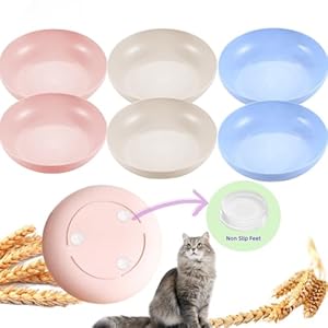 6-Pack Cat Food Bowl with Non Slip Feet, Whisker Fatigue Cat Dishes for Food, Shallow Kitten Bowls Set for Indoor Cats, 5.5″ Flat Cat Plates for Wet Food