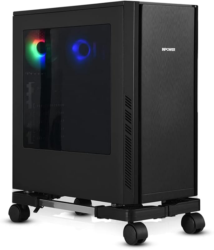 Computer Tower Stand, Adjustable Mobile CPU Stand with Rolling Caster Wheels, Premium PC Tower Stand Holder for Floor Carpet Gaming PC Case (black)