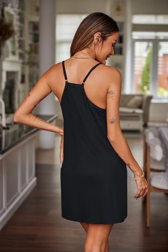 Image of Ekouaer Nightgowns for Women Cotton Sleepwear Sexy Sleep Shirt Adjustable Spaghetti Strap Night Gowns with Pockets S-3XL