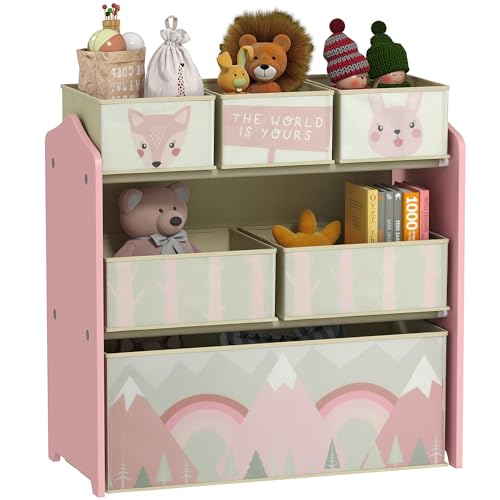 ZONEKIZ Estantería Infantil para Juguetes con 6 Cajas de Tela no Tejida Extraíbles Organizador Juguetes para Niños de 3-8 Años para Dormitorio Guardería 63x30x66 cm Rosa
