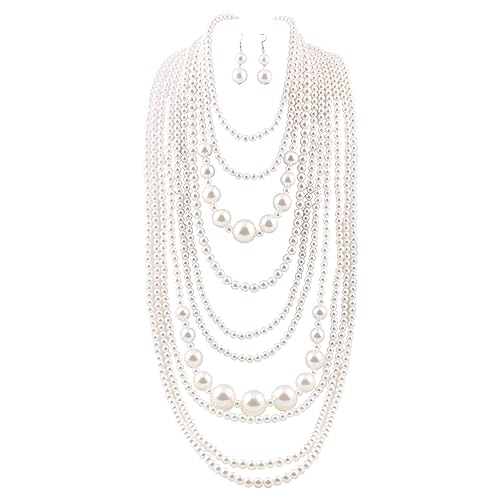 Collar largo de perlas de imitación en capas, el accesorio ideal para bodas y eventos de gala