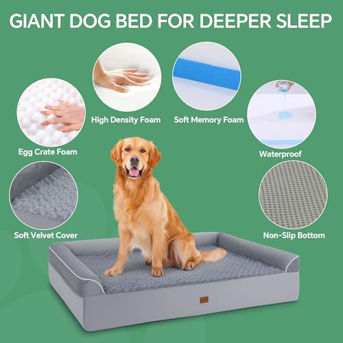 Image of HOMBYS 7 inch Thickness Orthopedic Dog Bed for Large Giant Dogs, Double-Layer Memory Foam Waterproof Washable XXXL Dog Sofa Bed with Bolster Headrest, Ultra-Supportive for Joint & Arthritis Relief