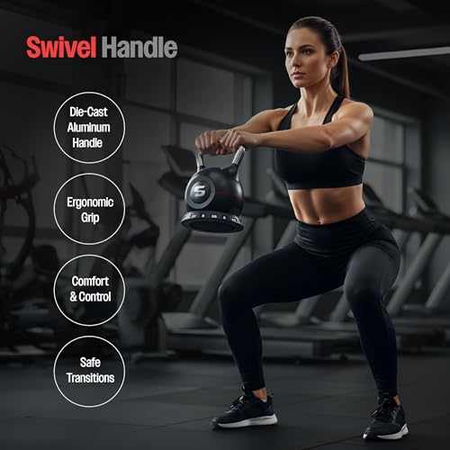 Image of Sparnod Fitness SK-12 Adjustable Kettlebell 10kg - 7-in-1 Adjustable Weight System, One-Hand Adjustment Ergonomic Grip, Steel & ABS Build Safe, Compact Full-Body Workouts (Black, 10Kgs, Set of 1)