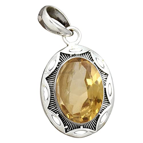 Solid 925 Sterling Silver Pendant for Men Women, Citrine Oval