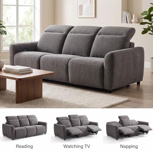 Image of Marsail 95 inch Power Recliner Sofa, Zero Gravity Reclining Sofa with Charging Ports, Adjustable Headrest, 3-Seater Modern Zero Wall Hugger Reclining Couches for Living Room, Pet-Friendly Fabric, Gray