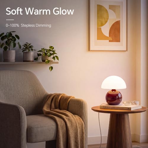 Image of Dawnwake Mushroom Lamp Table Lamp for Bedroom-Small Table Lamps,Wine Red | 8.7 inch Mid Century Modern Table Lamps for Living Room Bedroom Decor,Cute Ceramic Lamps for Mushroom Home Room Decor,Glass Shade