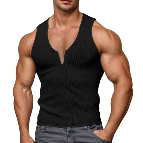 Generisch Waffel - Camiseta de tirantes para hombre, sin mangas, cuello en V, camiseta de entrenamiento, camiseta funcional para correr, de secado rápido