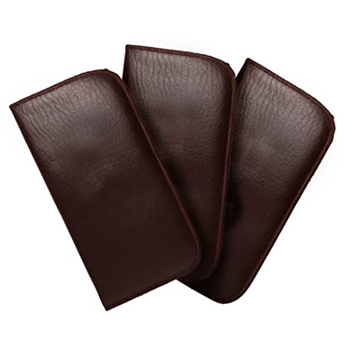 Image of Calabria Slim Faux Leather Eyeglass Case Soft Slip-In Design [Brown - 3 Pack] | Compact Protective Pouch | Soft Case for Glasses | Lightweight Sunglass Storage