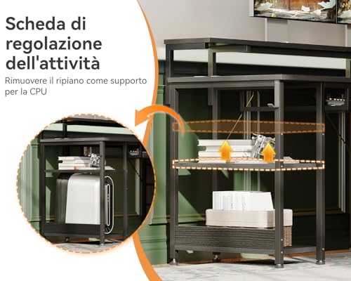 ODK Escritorio con 4 Cajones, 140x52x92cm Escritorio de Ordenador con Toma de Corriente y Carga USB, Escritorio Gaming Mesa de Escritorio con Estantes Ajustables para el Hogar, Negro - imagen 7