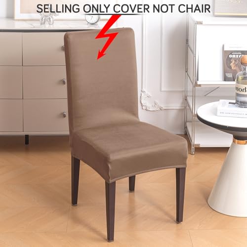 Image of HOKIPO 'SereneSolids' 140 GSM Polyester Blend Dining Chair Cover Set of 4, Dark Camel (AR-6246-DCML)