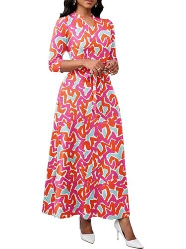 Image of BubFee Maxi Dresses for Women Semi Formal Long Dress 3 /4 Sleeve Casual A-line Church Dresses with Pockets