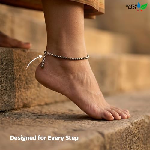 Image of Raw Pyrite, Money Magnet, Dhanyog, Garnet, Black Obsidian Evil Eye Anklet | Stone of Money, Protection & Power | Natural Healing Crystal Anklet for Women | Spiritual Jewellery for Women | Gift for Woman & Girlfriend