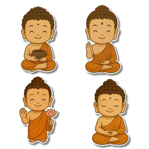 Image of Regalo Casila Buddha Fridge Magnet Set Cute Monk Cartoon Style Meditating Spiritual Fridge Dcor Gift for Home Zen Lovers 4 Pc