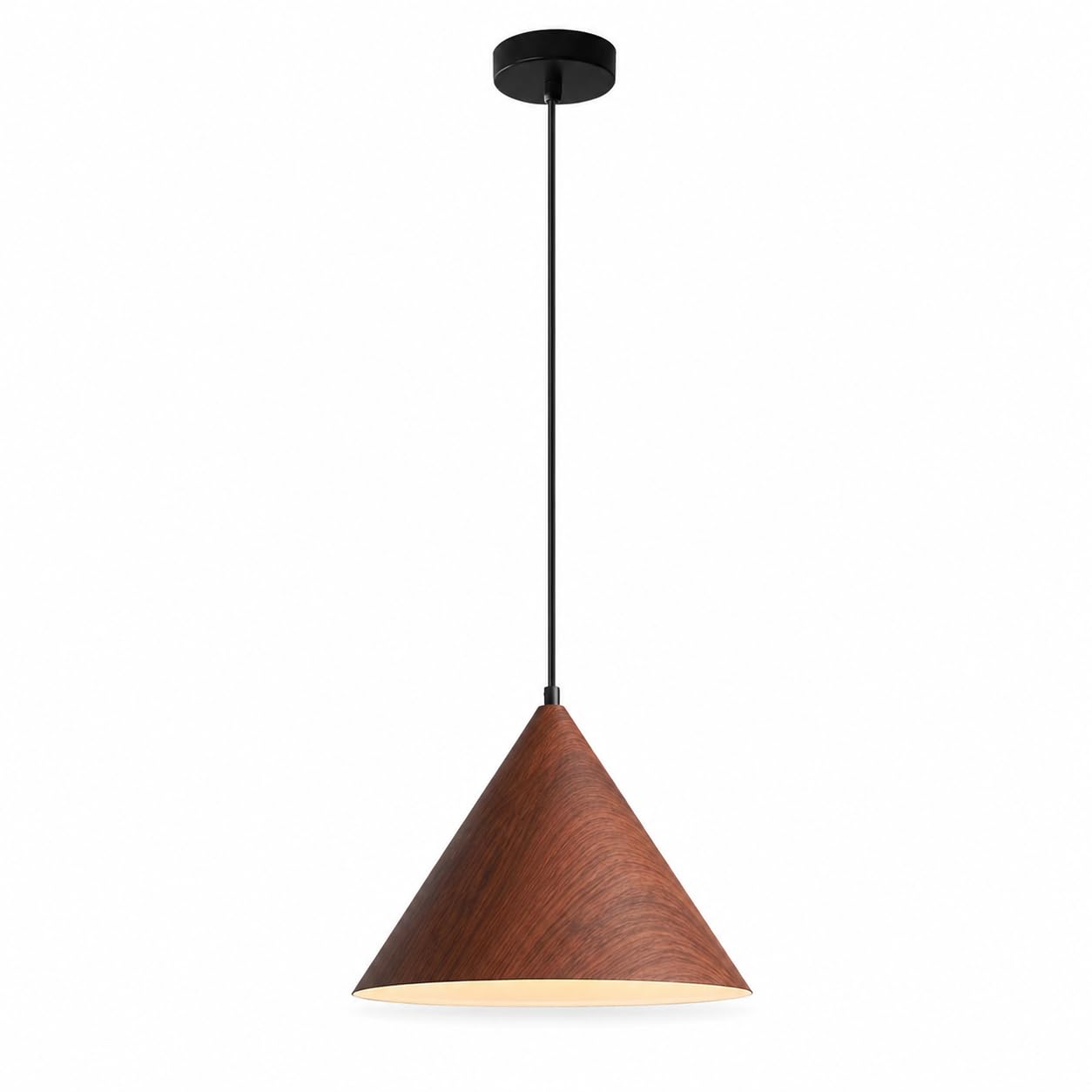 ESIYUVO Wood Grain Pendant Light, Modern Cone Hanging Lamp with Black Metal Canopy and Adjustable Cord, Warm Decorative Lighting for Kitchen Island, Dining Room, Bedroom, Hallway, Entryway and Home