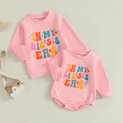 Canis Big Sister Little Sister Matching Outfit in My Big Sis Little Sis Era Pullover Sweatshirt and Newborn Romper Set3