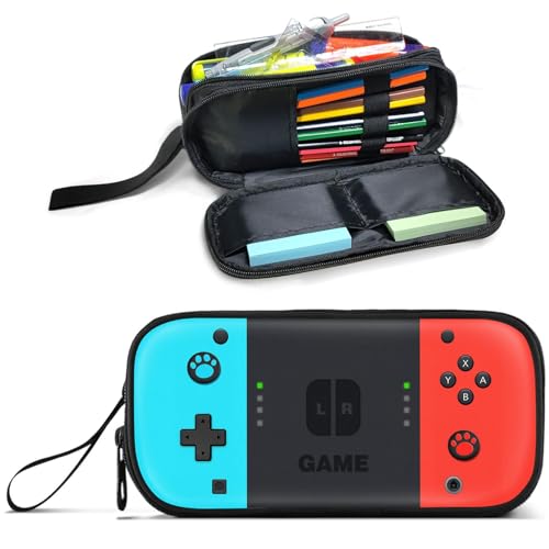 JIRAIKEI Estojo de lápis gamer para meninos, bolsa de lápis grande para crianças, adolescentes, escola, caixa de canetas de grande capacidade, organizador com 2 compartimentos e zíper