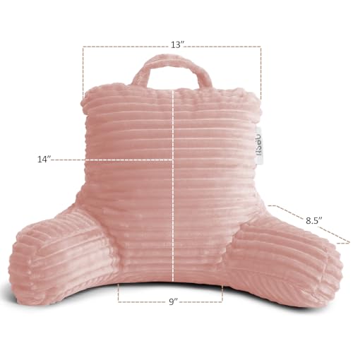 Image of Nestl Peach Beige Reading Pillow with Bed Desk for Laptop and Writing, Luxe Cut Plush Back Pillow for Sitting Up, Back and Arms Adjustable Support for Kids and Teens, Foldable Lap Desk for Bed 19x11 inch