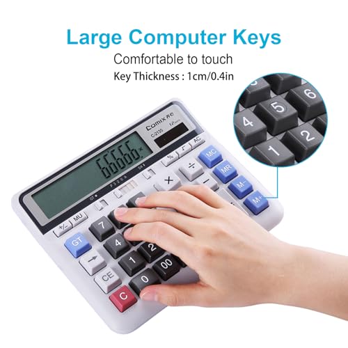 Comix Desktop Calculator Solar Battery Dual Power with 12-Digit Large LCD Display and Large Computer Keys Standard Function Calculator for Home Office School, White - Image 5