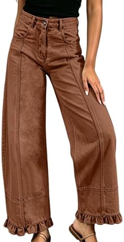 Wide Leg Jeans for Women High Waist Ruffle Hem Baggy Trendy Denim...