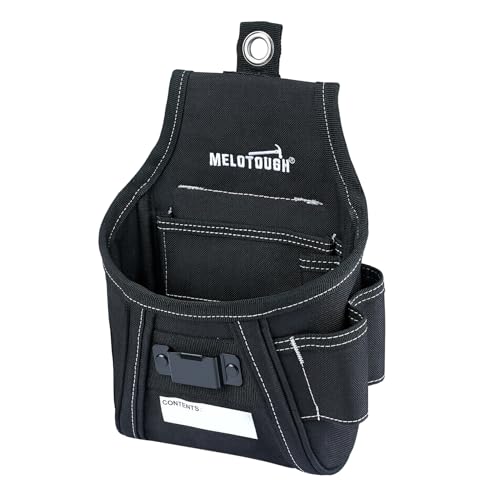 MELOTOUGH Nail and Screw Organizer Bag for Electricians and Carpenters Tool Belt Pouch with Belt Clip Heavy Duty Work Fastener Pouch(Black)
