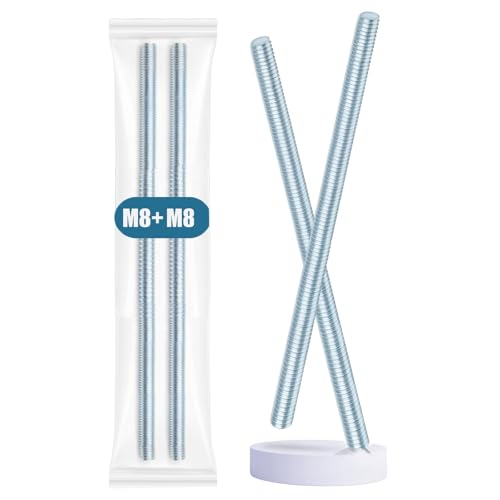 Tige filetée M8 x 300 mm, tige filetée M8 en acier inoxydable, DIN 976 Vis sans tête en acier galvanisé, tige filetée, tige métallique de qualité supérieure avec filetage - Vis sans tête M8, 2 pièces