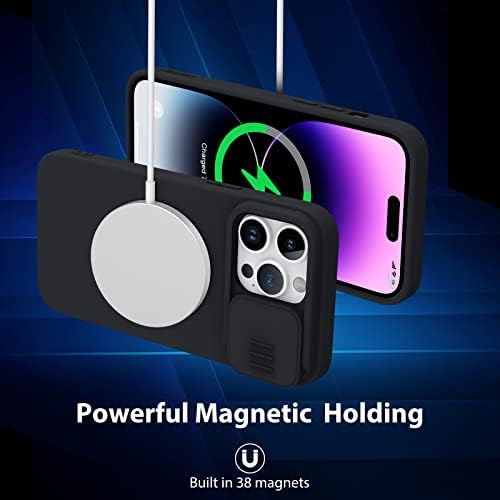 Nillkin Magnetic Case Compatible with iPhone 14 Pro Max 6.7 inch, [Camera Protection] [Support Magsafe Charger] with Slide Camera Cover, Slim Stylish Protective Liquid Silicone Case Black