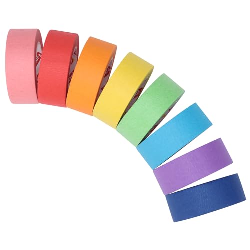 Fyguard 8 rollos de cinta crepé multicolor, 23 mm x 13 m, cinta adhesiva de pintor arcoíris, cinta decorativa de papel para niños, estudiantes, manualidades, álbumes de recortes, manualidades