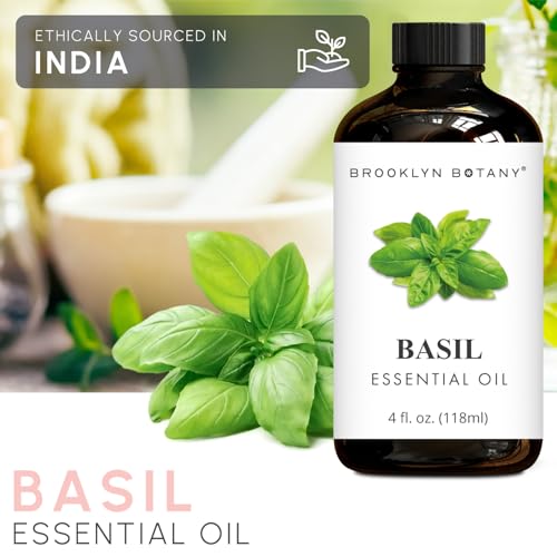 Image of Brooklyn Botany Basil Essential Oil - Huge 4 Fl Oz - 100% Pure and Natural - Premium Grade with Dropper - for Aromatherapy and Diffuser