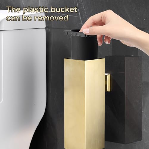 Image of Toilet Brush Set - Brushed Gold, Wall-Mounted Holder, Cleaning Brush Head, and Splash Guard