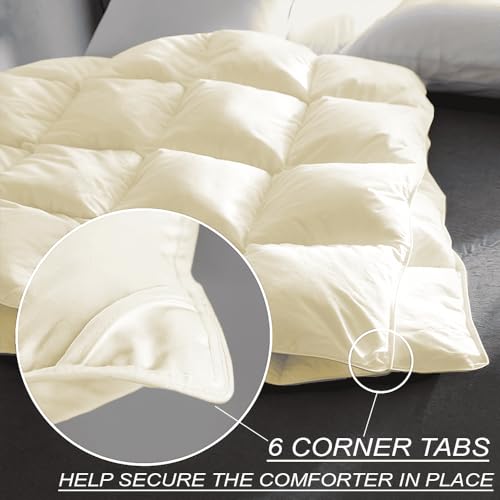 Image of Full Size Comforter Set - All Season Down Alternative Bedding Comforter Set - Quilted Duvet Insert with Corner Tabs - Box Stitched Blanket - Breathable, Soft - Ivory