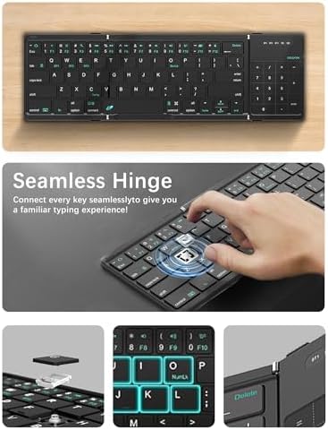 Nillkin Upgraded Foldable Bluetooth Keyboard with Touchpad & Number Pad, Portable Wireless Keyboard for Travel, Pocket-Sized, Full Size Keys, Support 3 Devices for iPad Laptop Tablets Phone, Black — view 6