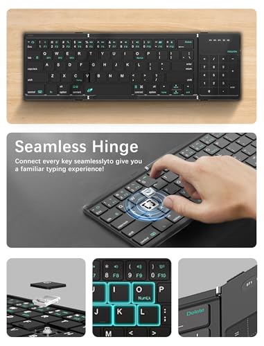 Nillkin Upgraded Foldable Bluetooth Keyboard with Touchpad & Number Pad, Portable Wireless Keyboard for Travel, Pocket-Sized, Full Size Keys, Support 3 Devices for iPad Laptop Tablets Phone, Black
